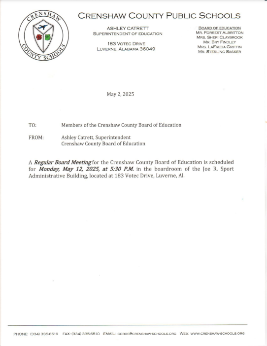  Notice of May 12, 2025 Regular Board Meeting